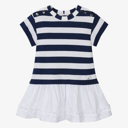 Monnalisa-Girls Navy Blue & Ivory Stripe Dress | Childrensalon Outlet