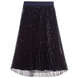 Monnalisa-Girls Navy Blue Sequin Skirt | Childrensalon Outlet