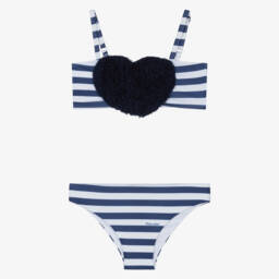 Monnalisa-Girls Navy Blue Striped Bikini | Childrensalon Outlet