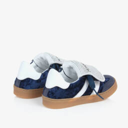 Monnalisa-Girls Navy Velvet & Leather Trainers | Childrensalon Outlet