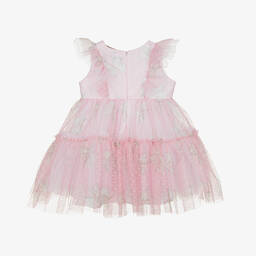 Monnalisa-Розовое платье из тюля с бантиками | Childrensalon Outlet