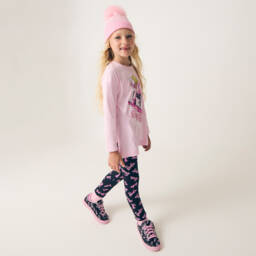 Monnalisa-طقم ليغنغز باربي لون أسود و زهري للبنات | Childrensalon Outlet