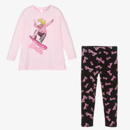 Monnalisa-طقم ليغنغز باربي لون أسود و زهري للبنات | Childrensalon Outlet