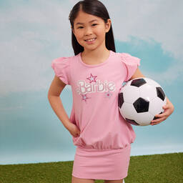 Monnalisa-Girls Pink Cotton Barbie Dress | Childrensalon Outlet