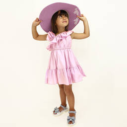 Monnalisa-Розовое хлопковое платье с оборками для девочек | Childrensalon Outlet