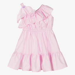 Monnalisa-Розовое хлопковое платье с оборками для девочек | Childrensalon Outlet
