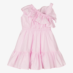 Monnalisa-Розовое хлопковое платье с оборками для девочек | Childrensalon Outlet