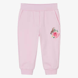 Monnalisa-Girls Pink Cotton Rose & Bird Joggers | Childrensalon Outlet