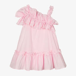 Monnalisa-Girls Pink Cotton Ruffle Dress | Childrensalon Outlet