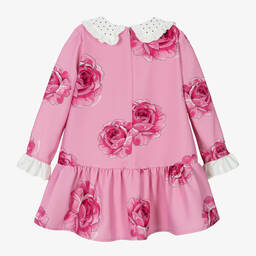 Monnalisa Chic-Girls Pink Crêpe Rose Print Dress | Childrensalon Outlet