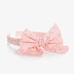 Monnalisa-طوق للشعر بفيونكة لون زهري مزين بديامنتي | Childrensalon Outlet