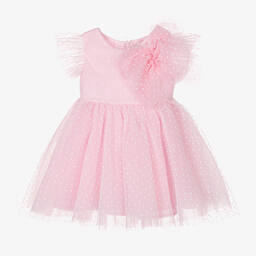 Monnalisa-Girls Pink Dotted Tulle Dress | Childrensalon Outlet