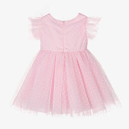 Monnalisa-Girls Pink Dotted Tulle Dress | Childrensalon Outlet