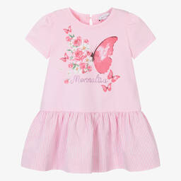Monnalisa-Girls Pink Floral Cotton Butterfly Dress | Childrensalon Outlet