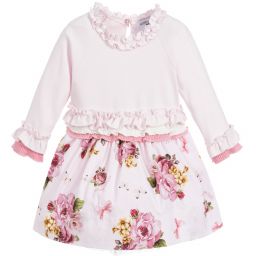Monnalisa Girls Pink Floral Dress Childrensalon Outlet