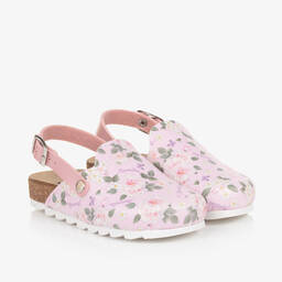 Monnalisa-Girls Pink Floral Faux Leather Mules | Childrensalon Outlet