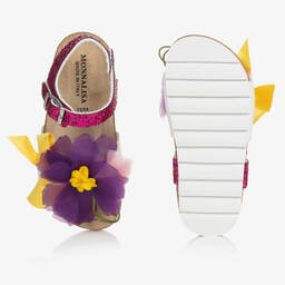 Monnalisa-Розовые сандалии с цветами и блестками | Childrensalon Outlet