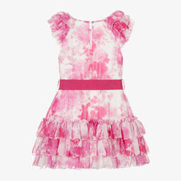 Monnalisa Chic-Girls Pink Floral Tiered Chiffon Dress | Childrensalon Outlet