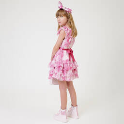 Monnalisa Chic-Girls Pink Floral Tiered Chiffon Dress | Childrensalon Outlet