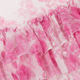 Monnalisa Chic-Girls Pink Floral Tiered Chiffon Dress | Childrensalon Outlet