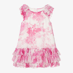 Monnalisa Chic-Girls Pink Floral Tiered Chiffon Dress | Childrensalon Outlet