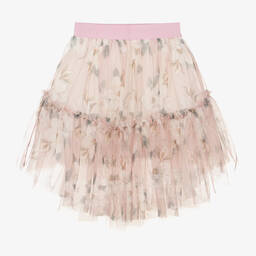 Monnalisa Chic-Girls Pink Floral Tulle Skirt | Childrensalon Outlet