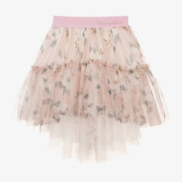 Monnalisa Chic-Girls Pink Floral Tulle Skirt | Childrensalon Outlet