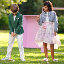 Monnalisa-Girls Pink Floral Tweed Sliders | Childrensalon Outlet