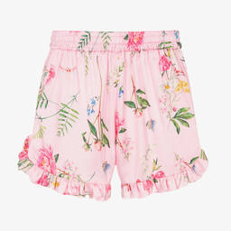 Monnalisa Шик-Розовые шорты из атласной вискозы с цветами для девочек | Childrensalon Outlet