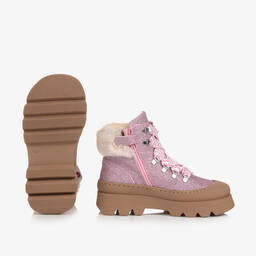 Monnalisa-Розовые ботинки с блестками и искусственным мехом | Childrensalon Outlet