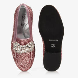 Monnalisa-Girls Pink Glitter Loafers | Childrensalon Outlet