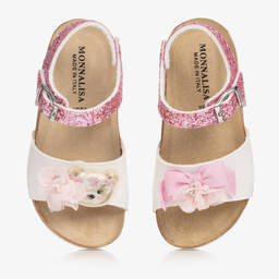 Monnalisa-Girls Pink Glitter Teddy Sandals | Childrensalon Outlet