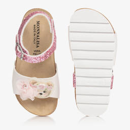 Monnalisa-Girls Pink Glitter Teddy Sandals | Childrensalon Outlet