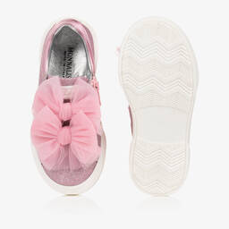 Monnalisa-Розовые кроссовки с бантиками из тюля | Childrensalon Outlet