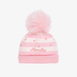 Monnalisa-Girls Pink Knit Bobble Beanie | Childrensalon Outlet