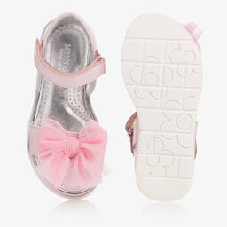 Monnalisa-Girls Pink Leather Bow Sandals | Childrensalon Outlet