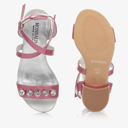 Monnalisa-Girls Pink Leather Gem Sandals | Childrensalon Outlet
