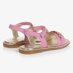 Monnalisa-Розовые кожаные сандалии с золотистыми цепочками | Childrensalon Outlet