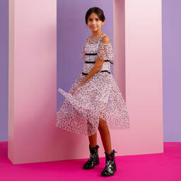 Monnalisa-Girls Pink Leopard Tulle Dress | Childrensalon Outlet