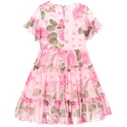 Monnalisa Chic-Girls Pink Roses Chiffon Dress | Childrensalon Outlet
