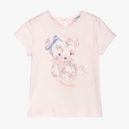 Monnalisa-Girls Pink Teddy T-Shirt  | Childrensalon Outlet