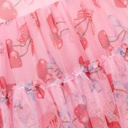 Monnalisa-Розовое платье из тюля с вишнями для девочек | Childrensalon Outlet
