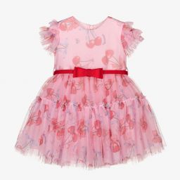 Monnalisa-Розовое платье из тюля с вишнями для девочек | Childrensalon Outlet