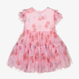 Monnalisa-Розовое платье из тюля с вишнями для девочек | Childrensalon Outlet