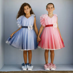 Monnalisa Шик-Розовое платье из тюля с рюшами | Childrensalon Outlet