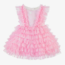 Monnalisa-Girls Pink Tulle Ruffle Dress | Childrensalon Outlet