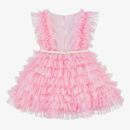 Monnalisa-Girls Pink Tulle Ruffle Dress | Childrensalon Outlet