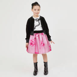 Monnalisa Chic-Girls Pink Twill Rose Print Skirt | Childrensalon Outlet
