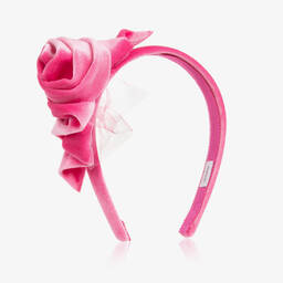 Monnalisa Chic-Girls Pink Velvet Rose Hairband | Childrensalon Outlet