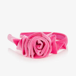 Monnalisa Chic-Girls Pink Velvet Rose Hairband | Childrensalon Outlet